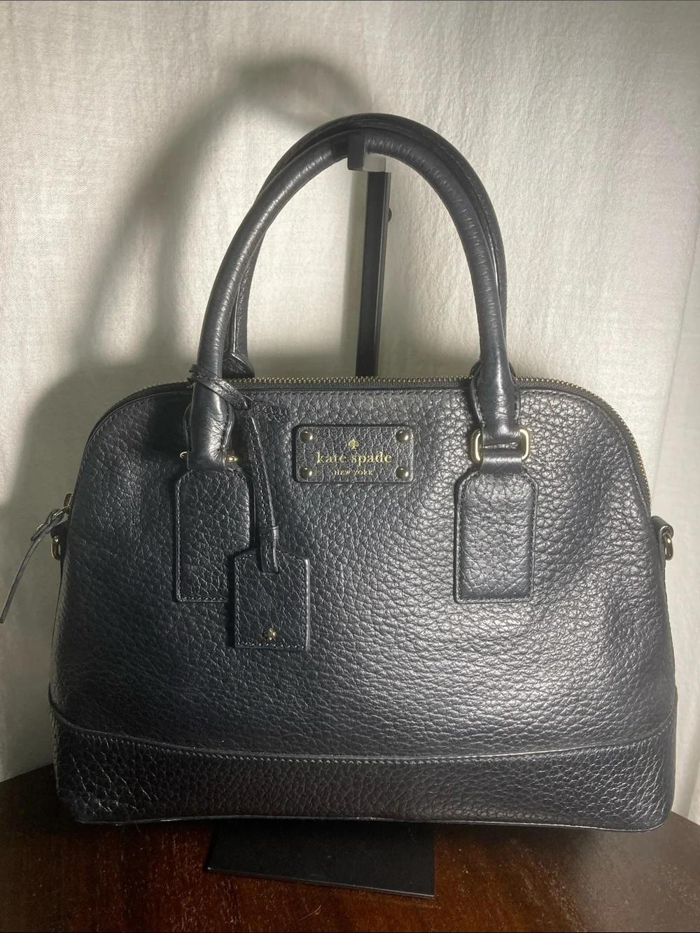 kate spade Black Pebbled Leather Dome Bay Street Rachel Satchel